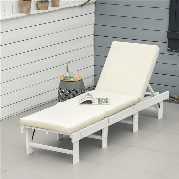 Chaise longue inclinable en bois par Outsunny, blanche