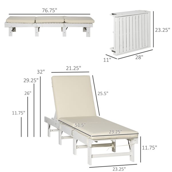 Chaise longue inclinable en bois par Outsunny, blanche