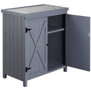 Armoire de rangement de jardin par Outsunny bois gris et dessus métal galvanisé 17,75 po l. x 31,5 po L.