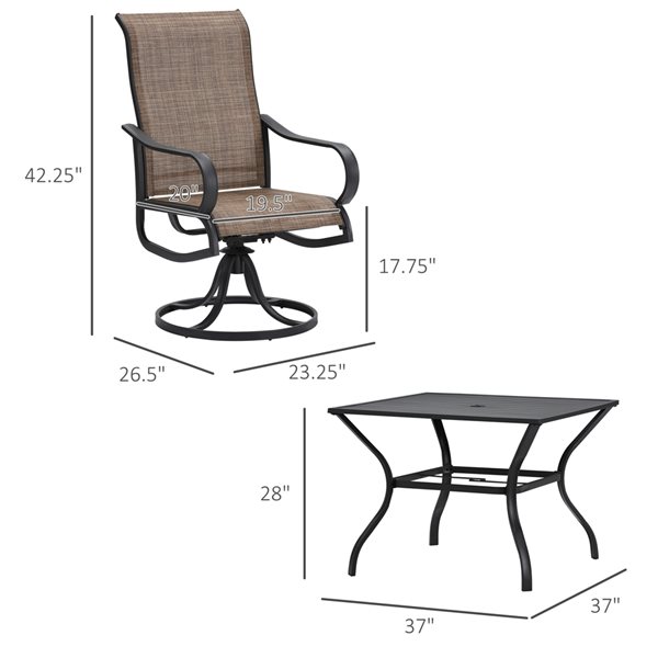 Outsunny 5-piece Black Metal Frame Patio Dining Set with Umbrella Hole - Brown