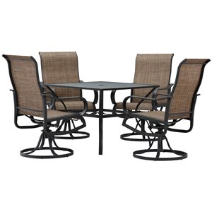 Outsunny 5-piece Black Metal Frame Patio Dining Set with Umbrella Hole - Brown