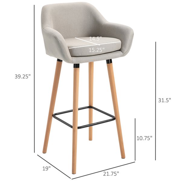 HOMCOM Beige Bar Height (27-in To 35-in) Upholstered Bar Stool