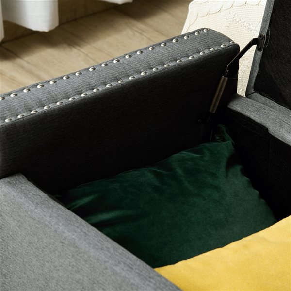 HOMCOM Modern Light Grey Cotton Rectangle Integrated Storage Ottoman