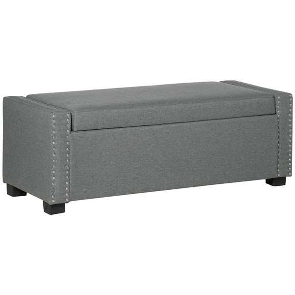 HOMCOM Modern Light Grey Cotton Rectangle Integrated Storage Ottoman