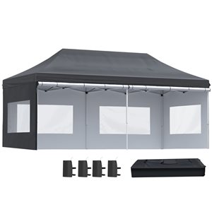 Chapiteau pliable noir de 20 pi x 10 pi par Outsunny avec parois latérales amovibles
