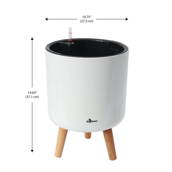 Jardinière auto-irrigante en plastique blanc brillant par Algreen Products de 10,75 po x 15,25 po