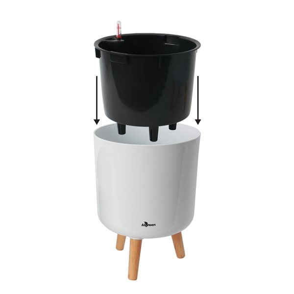 Jardinière auto-irrigante en plastique blanc brillant par Algreen Products de 10,75 po x 15,25 po