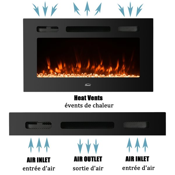 Clihome 60-in W 5120 BTU Black Fan-Forced Wall Mount Electric Fireplace with Remote Control