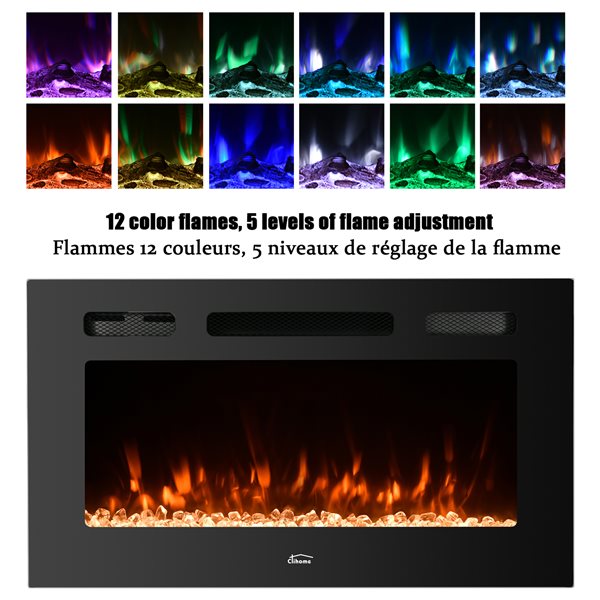 Clihome 72-in W 5120 BTU Black Fan-Forced Wall Mount Electric Fireplace with Remote Control