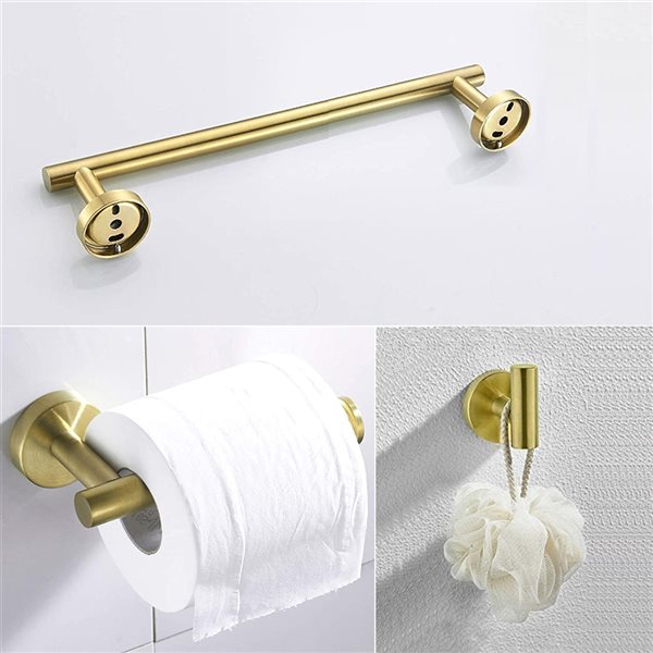 Clihome 3-Piece Brushed Gold Decorative Bathroom Hardware Set