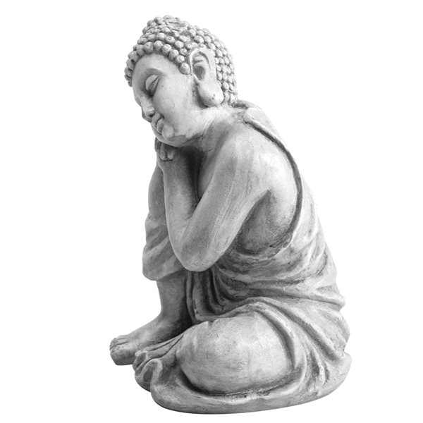 Sunjoy Skyler 16.14-in H x 11.02-in W Light Grey Buddha Garden Statue