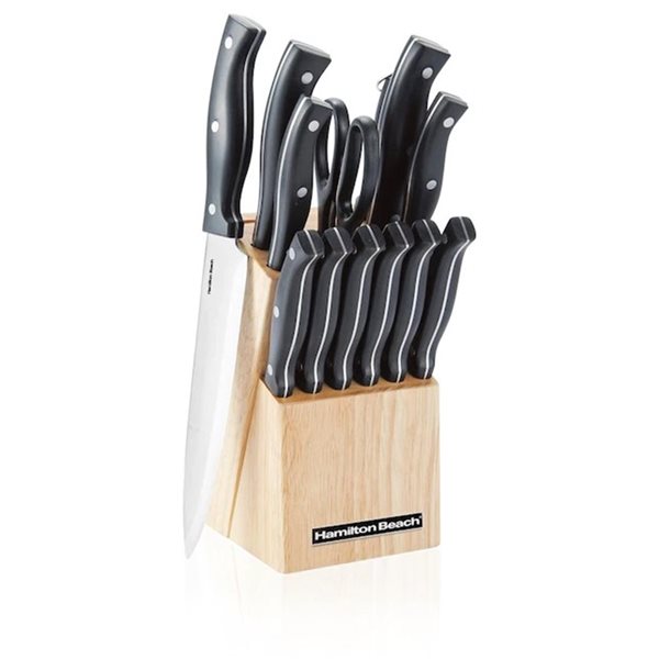 Ensemble de couteaux en acier inoxydable noir Hamilton Beach avec bloc de  bois, 14 pièces HDB601