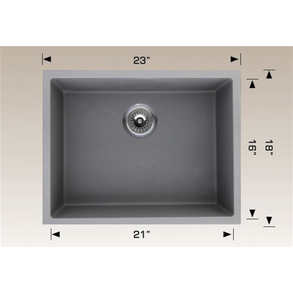 American Imaginations Undermount 18-in x 23-in Grey Composite Granite Single Bowl Kitchen Sink