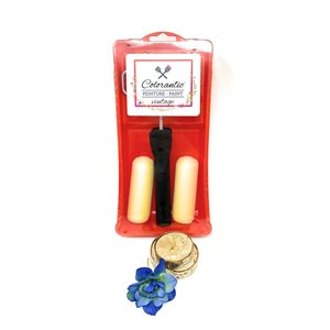 Colorantic 4-in Velvet Foam Mini Paint Roller Set with Frame and Tray Included - 4-Piece
