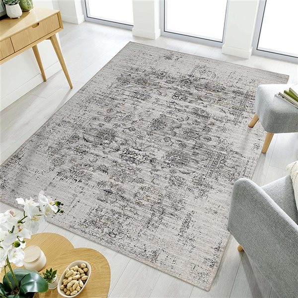 Rug Branch Transitional Vintage  Grey Beige Indoor Area Rug - 5x7