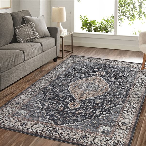 Rug Branch Transitional Persian  Black Beige Indoor Area Rug - 4x6
