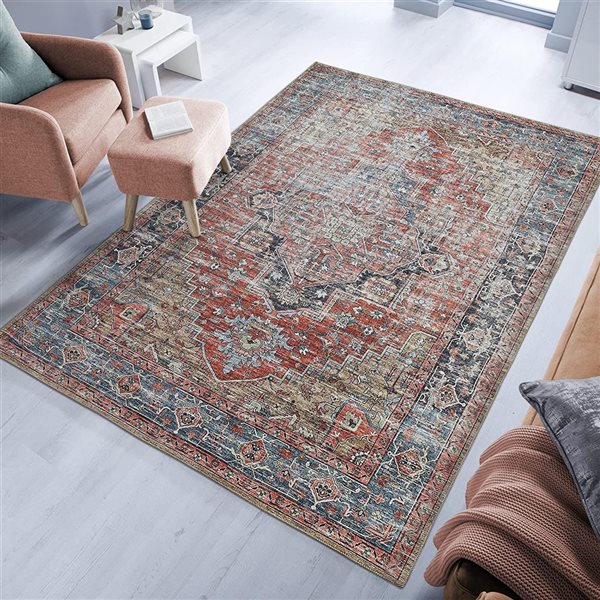 Rug Branch Transitional Persian  Red Blue Indoor Area Rug - 4x6