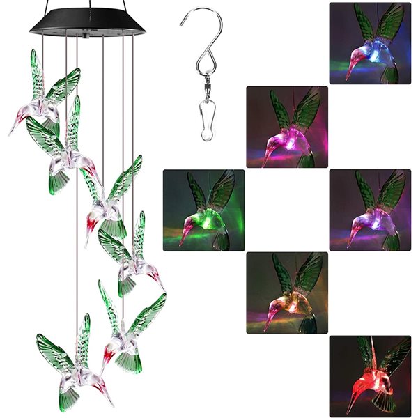 SOWAZ 22-in Green Solar LED Hummingbird Wind Chime