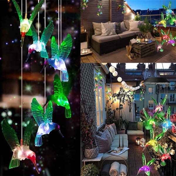 SOWAZ 22-in Green Solar LED Hummingbird Wind Chime