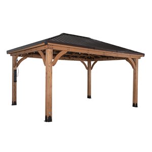 Backyard Discovery Barrington 16-ft x 12-ft Brown Wood Rectangle Permanent Gazebo with Steel Roof