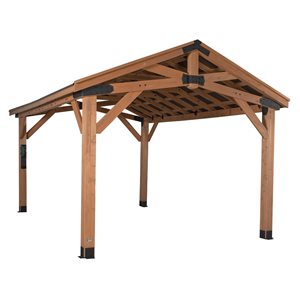 Backyard Discovery Norwood 12.1-ft x 16.5-ft Brown Wood Rectangle Permanent Gazebo with Steel Roof