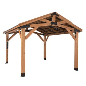 Backyard Discovery Norwood 14-ft x 12-ft Brown Wood Rectangle Permanent Gazebo with Steel Roof