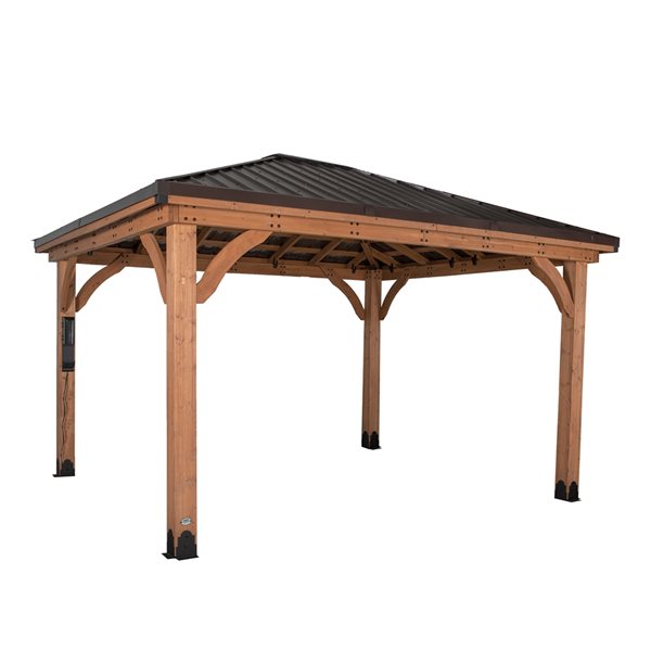 Backyard Discovery Barrington 14-ft x 12-ft Brown Wood Rectangle Permanent Gazebo with Steel Roof