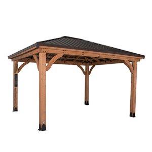 Backyard Discovery Barrington 14-ft x 12-ft Brown Wood Rectangle Permanent Gazebo with Steel Roof