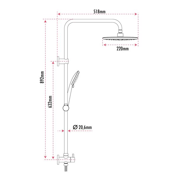 akuaplus 3-setting Matte Black Shower Post with Diverter - No Valve