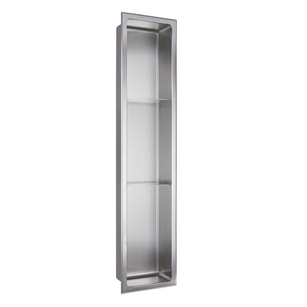 akuaplus® 8-in x 36-in Bath Shower Niche with 2 Shelves  - Stainless Steel