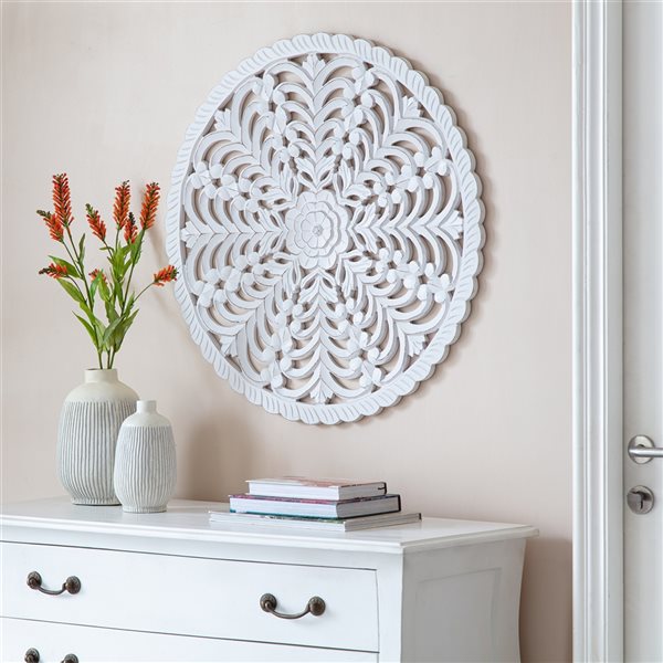 Habitat Round Decorative Grey Carved 24-in Wall Hanging