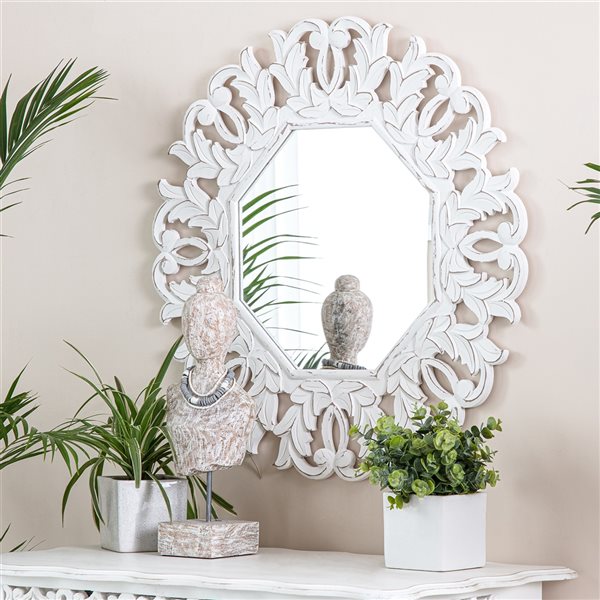 Miroir mural Tull par Fetco octogonal de 30 po L. x 30 po l. avec cadre blanc