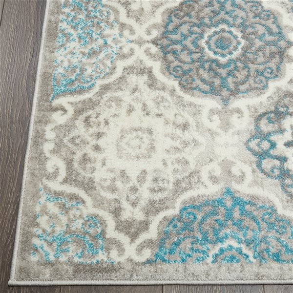 Tapis d'intérieur Boho Andorra par Home Dynamix rectangulaire damassé gris et bleu de 8 po x 10 po