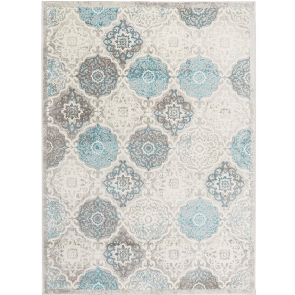 Tapis d'intérieur Boho Andorra par Home Dynamix rectangulaire damassé gris et bleu de 8 po x 10 po