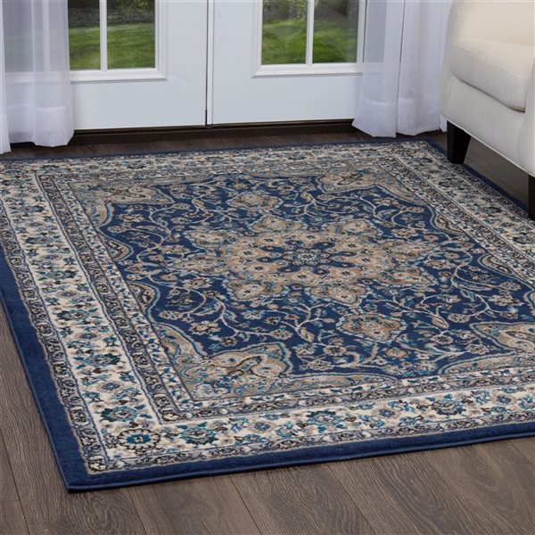 Home Dynamix Tremont Magnolia 8-in x 10-in Navy Blue Rectangular Indoor Medallion Rug