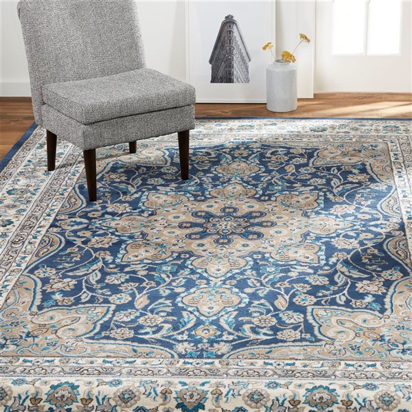 Home Dynamix Tremont Magnolia 8-in x 10-in Navy Blue Rectangular Indoor Medallion Rug