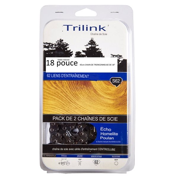 Chaîne de remplacement pour scie à chaîne S62 par TriLink de 18 po, paquet de 2