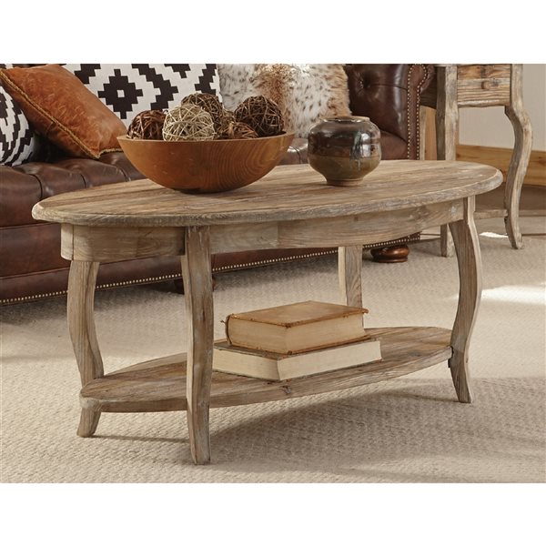 Alaterre Rustic Reclaimed Oval Coffee Table - Driftwood