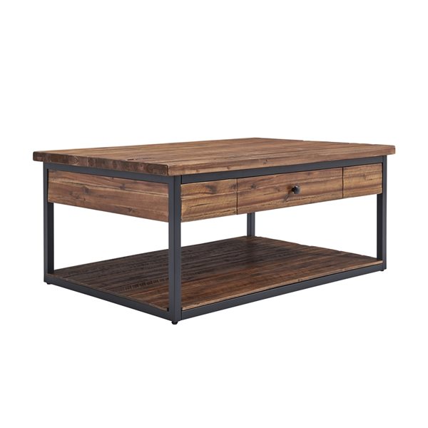 Alaterre Claremont 48-in Rustic Wood Coffee Table with Drawer and Low Shelf