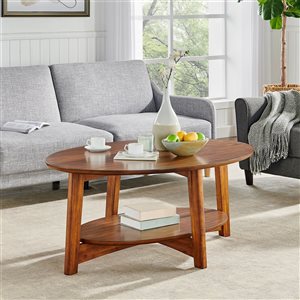 Alaterre Monterey 48-in Oval Mid-Century Modern Wood Coffee Table - Warm Chestnut