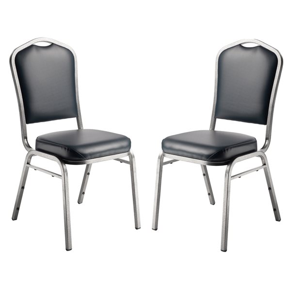 National Public Seating 9300 Series Midnight Blue Vinyl Traditional Stackable Chairs with Silver Vein Frame - Set of 2