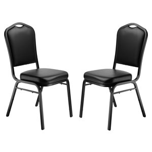 National Public Seating 9300 Series Panther Black Vinyl Traditional Stackable Chairs with Black Frame - Set of 2