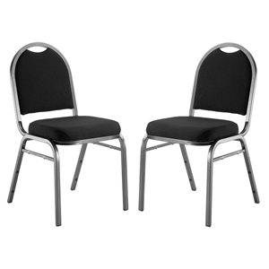 National Public Seating 9200 Series Ebony Black Fabric Traditional Stackable Chairs with Silver Vein Frame - Set of 2