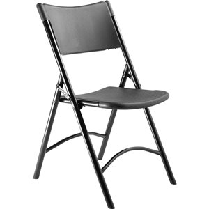 National Public Seating 600 Series Indoor/Outdoor Black Plastic Solid Standard Folding Chairs with Steel Frame - 4-Pack