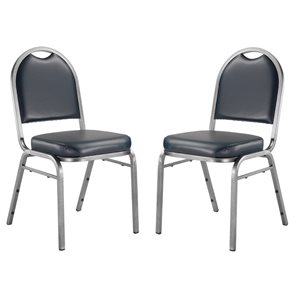 National Public Seating 9200 Series Midnight Blue Vinyl Traditional Stackable Chairs with Silver Vein Frame - Set of 2