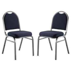 National Public Seating 9200 Series Midnight Blue Fabric Traditional Stackable Chairs with Silver Vein Frame - Set of 2