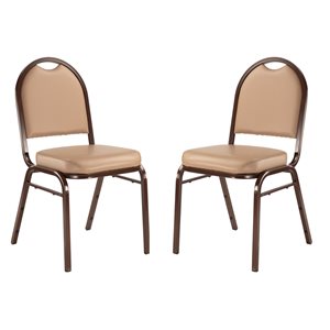 National Public Seating 9200 Series Beige Vinyl Traditional Stackable Chairs with Mocha Frame - Set of 2