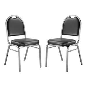 National Public Seating 9200 Series Panther Black Vinyl Traditional Stackable Chairs with Silver Vein Frame - Set of 2