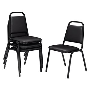 National Public Seating 9100 Series Panther Black Vinyl Traditional Stackable Chairs with Black Frame - Set of 4