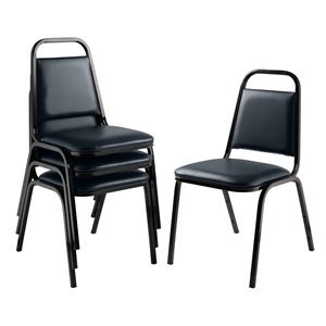 National Public Seating 9100 Series Midnight Blue Vinyl Traditional Stackable Chairs with Black Frame - Set of 4